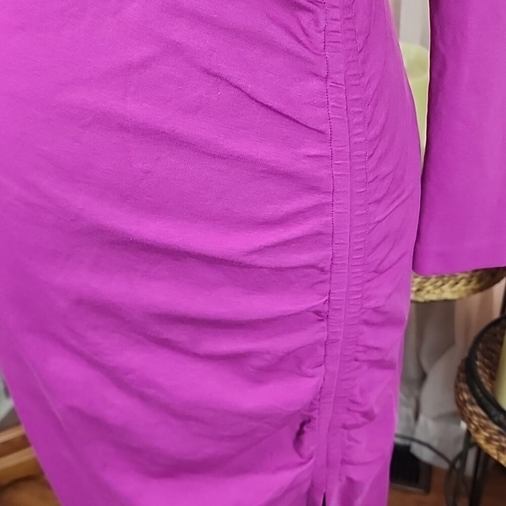 BODEN | Vibrant Purple Ruched Bodycon Long Sleeve Cotton Blend Midi Dress | 4 - Picture 4 of 11